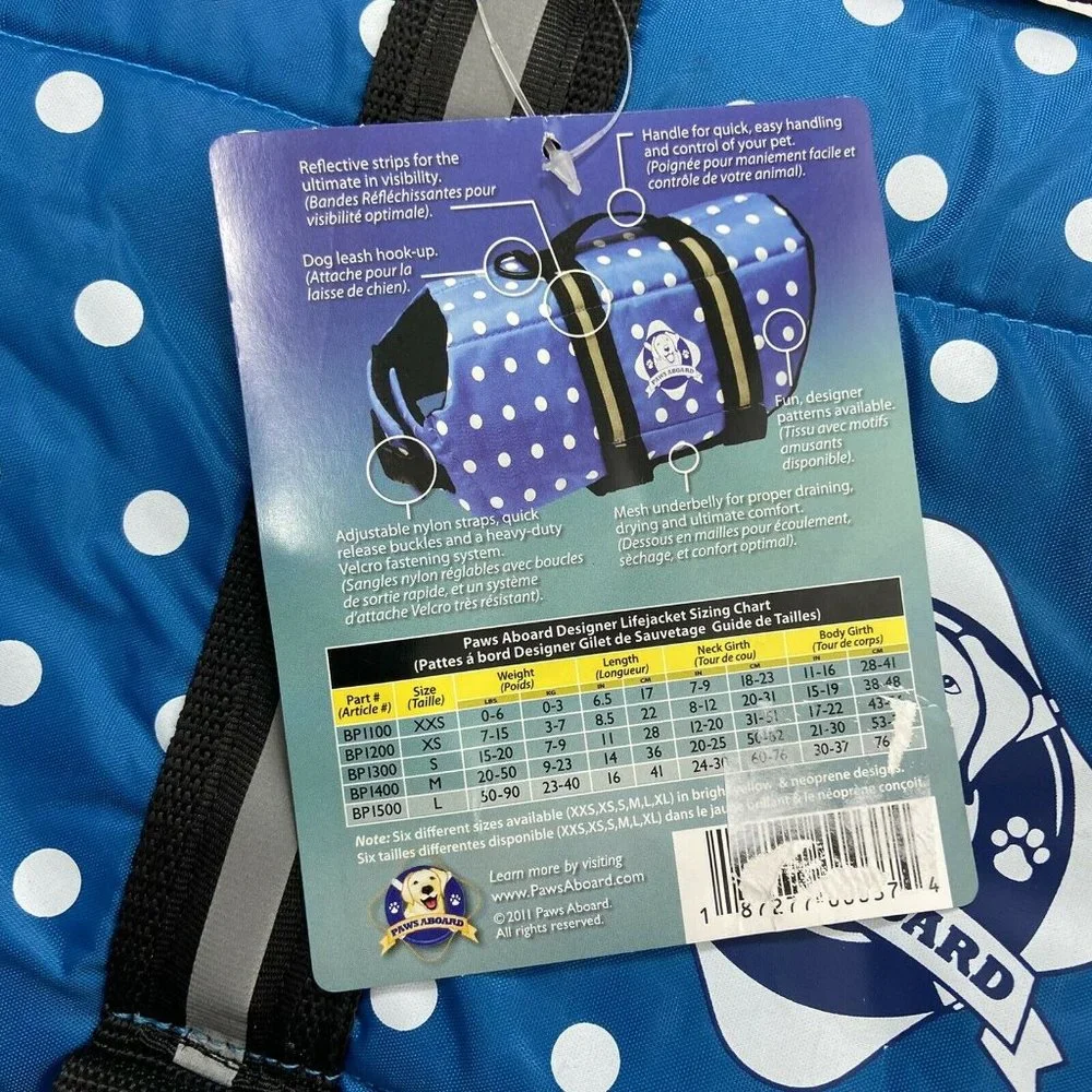 Paws Abroad Dog Blue Polka Dot Life Jacket Large